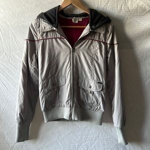 Lightly worn Roxy gray bomber jacket with detachable hood